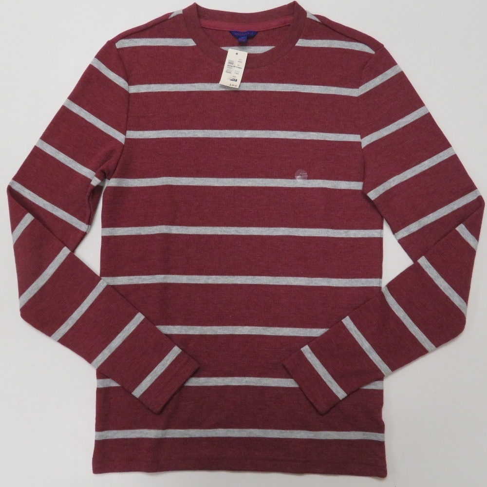 Aeropostale Red Gray‎ Striped Crew Sweater